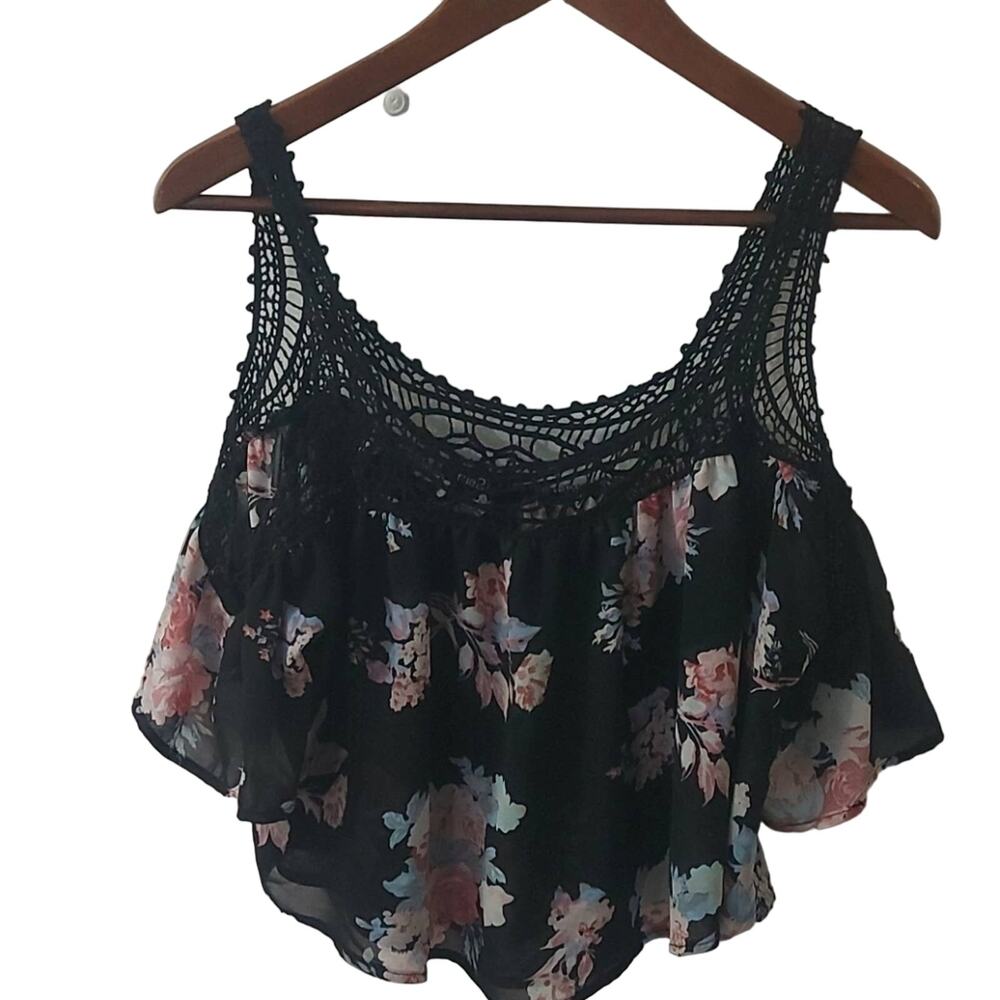 Rue 21 Black Cold Shoulder Lace Crop Top M Boho Costal Cowgirl Coconut Girl Twee